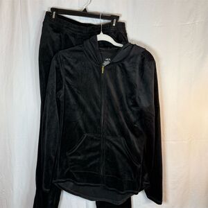 HUE Tracksuit Set Womens S Black Full-Zip Hooded Jacket & Pants 2-Piece